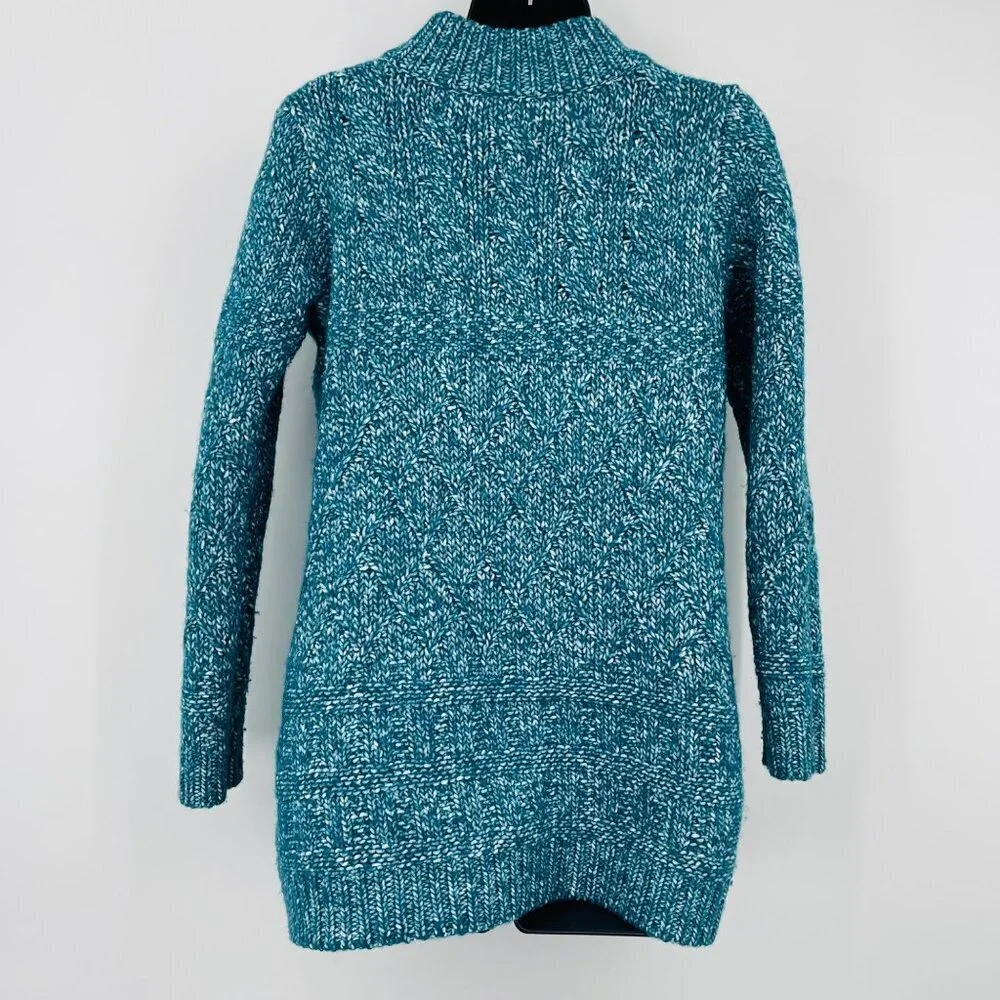 Soft Surroundings Women's Teal 1/4 Zip Aran Cable Knit Sweater Size M Wool Blend